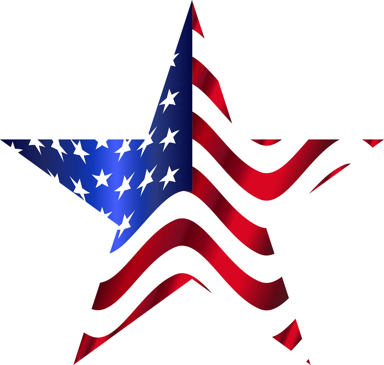 Five-pointed star filled with a waving American flag pattern on a black background