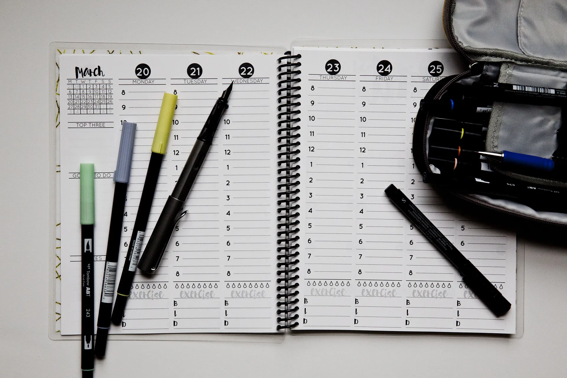 Calendar planner with different color pens