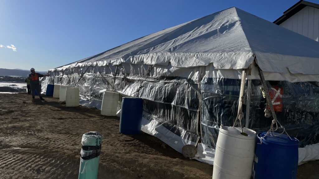 Construction warming tent rental from Wright Group Event Services