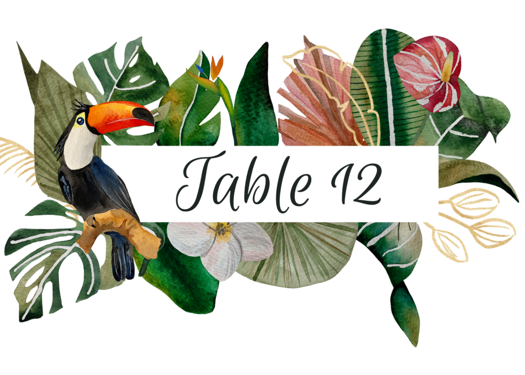 Green Pink Tropical Watercolor Wedding Seating Card