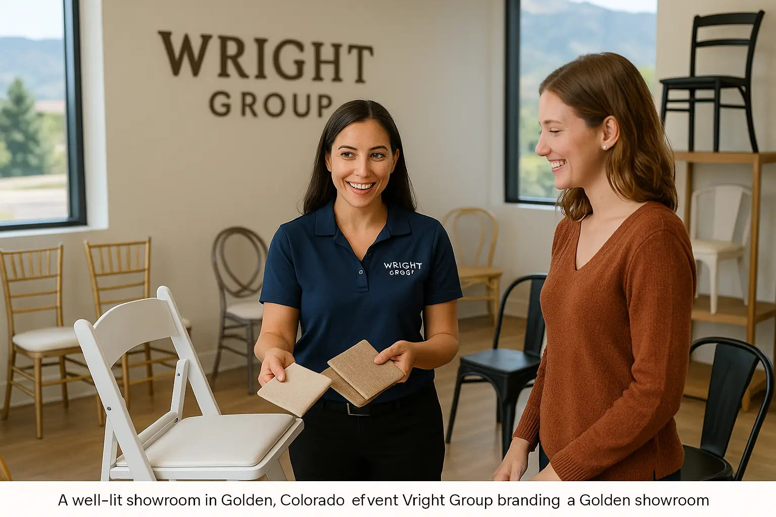 Personalized consultation for Colorado chair rentals at The Wright Group showroom