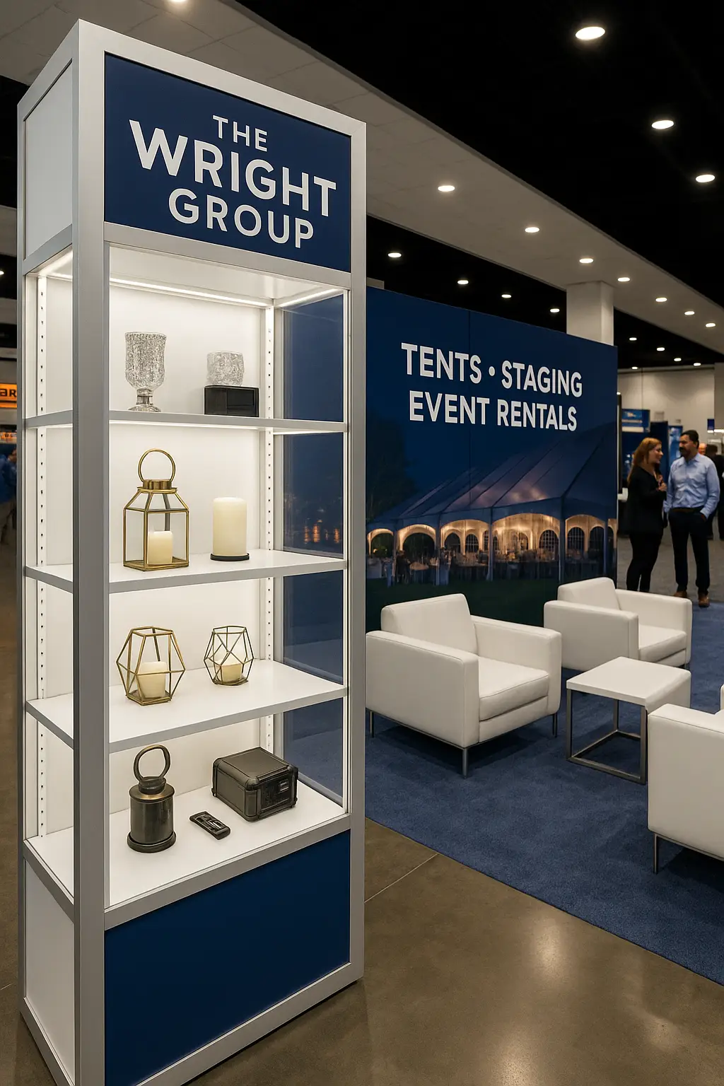 Secure display cases and shelving units for product showcases at Colorado trade shows.