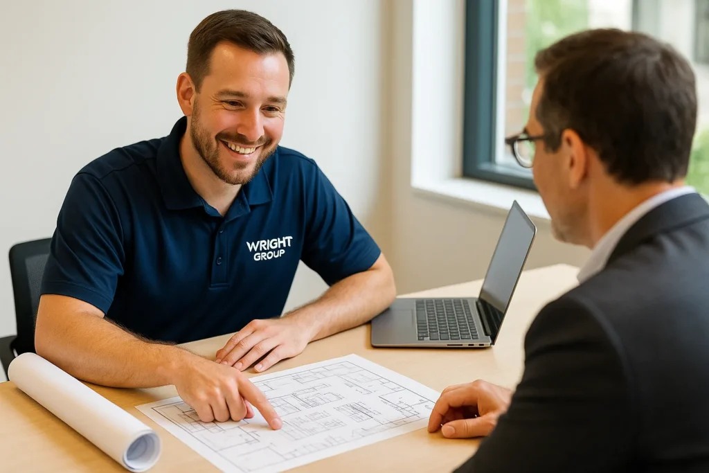 A Wright Group event expert providing a trade show rental consultation in Colorado.