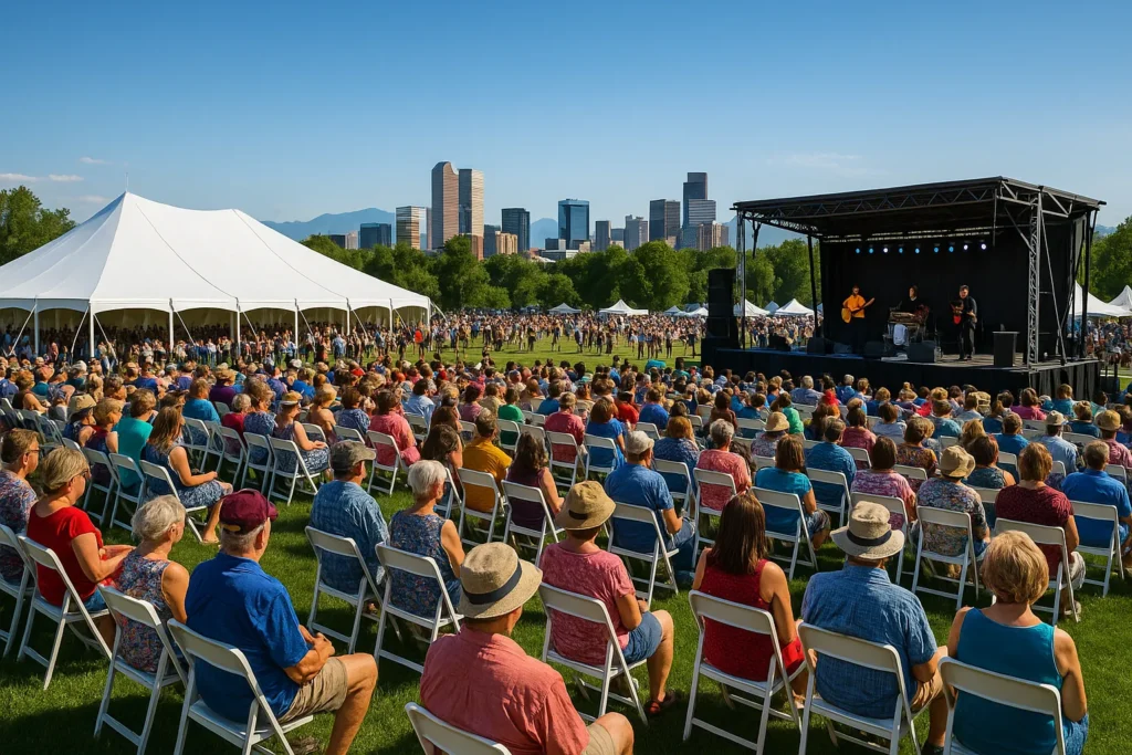 Large tent and stage rental for a community festival in Denver, Colorado